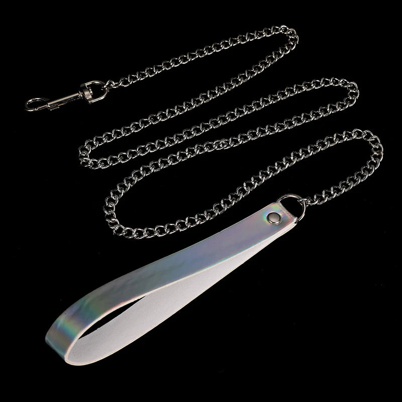 Holographic Rainbow Choker Chain necklace Punk  Leather Collar Women Holo Chocker Rave Festival Costume Jewelry