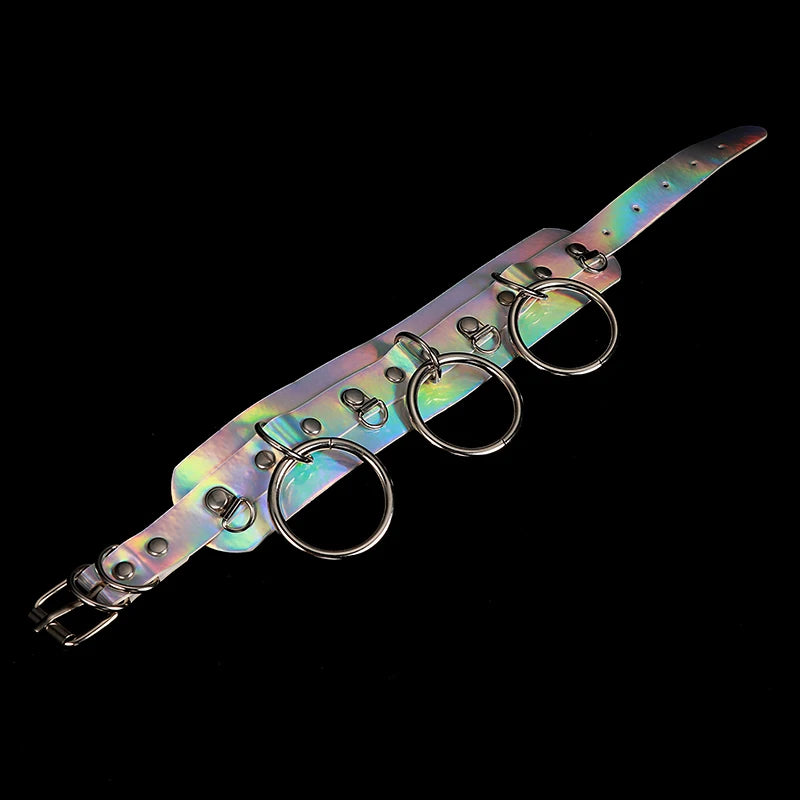 Holographic Rainbow Choker Chain necklace Punk  Leather Collar Women Holo Chocker Rave Festival Costume Jewelry