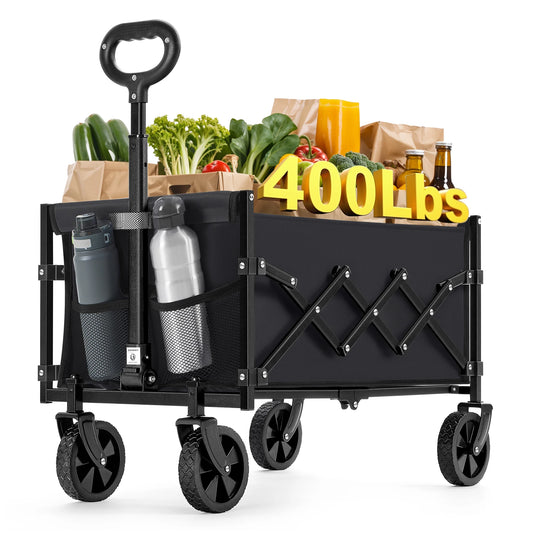 SONGMICS Collapsible Wagon, Portable Wagon Folding with Wheels, Utility Pull Wagon,Camp Garden Cart with Handle,Loads Up to 33lb