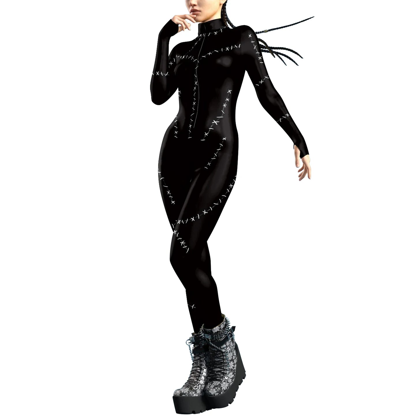Women Zipper Adult Jumpsuit Clothing Colorful Texture 3D Print Zentai Bodysuit Thumb Sleeves Cosplay Costume Halloween Outfit