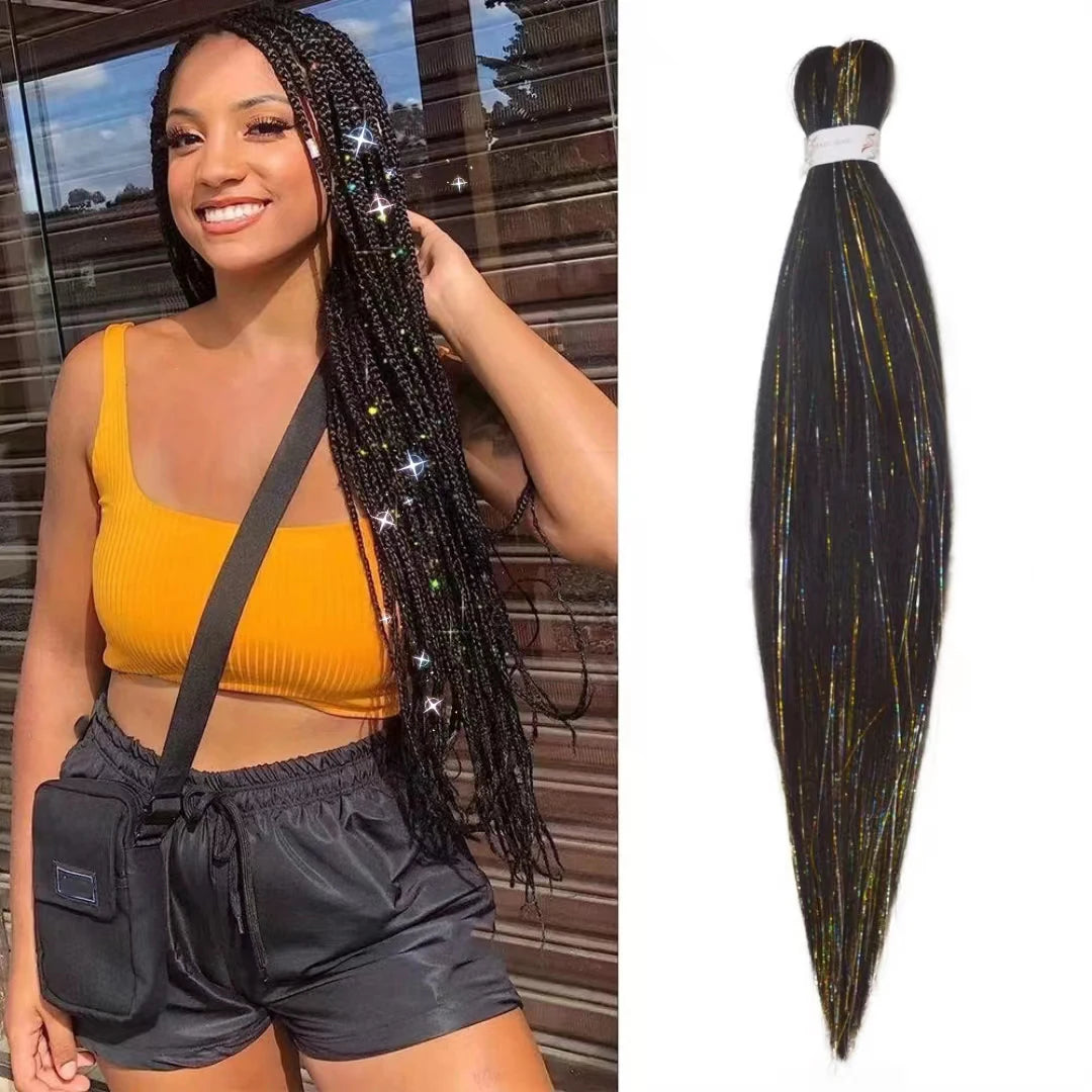 Purple Pink White 3 Tones Ombre Straight Braids Blend Hair Tinsel Festival Rave Hair Extensions for Girls Crazy Hair Day Braids