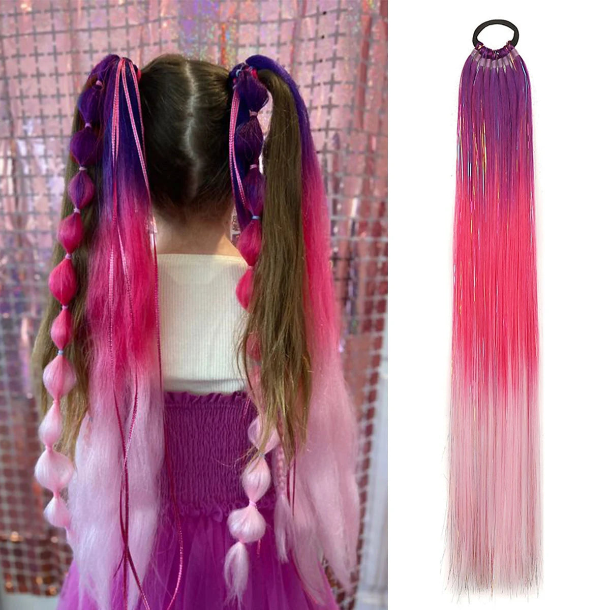 Purple Pink White 3 Tones Ombre Straight Braids Blend Hair Tinsel Festival Rave Hair Extensions for Girls Crazy Hair Day Braids