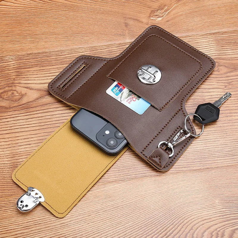 Men Cellphone Loop Holster Case Belt Waist Bag Props PU Leather Purse Phone Wallet Vintage Belt Mobile Phone Protective Sheath