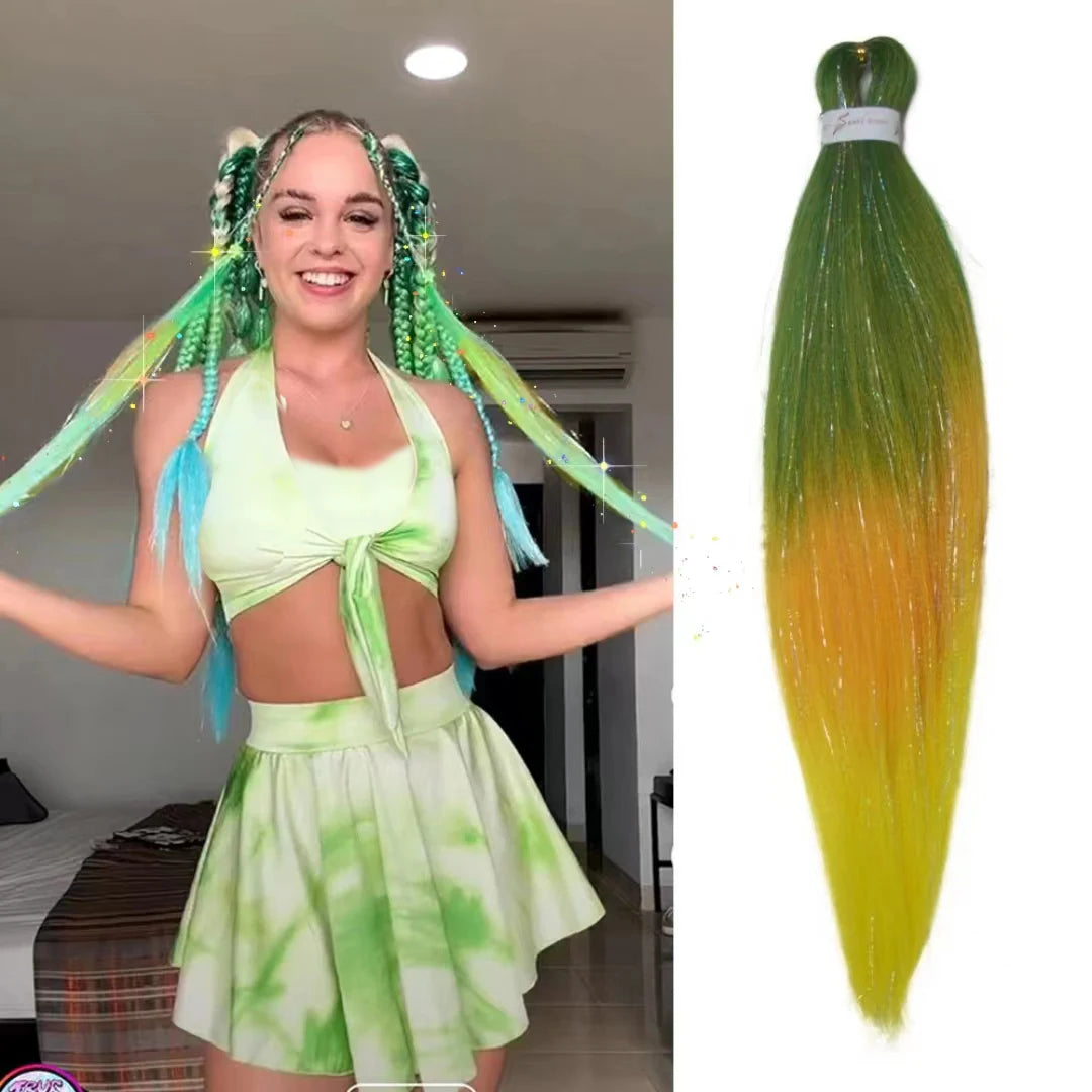 Purple Pink White 3 Tones Ombre Straight Braids Blend Hair Tinsel Festival Rave Hair Extensions for Girls Crazy Hair Day Braids