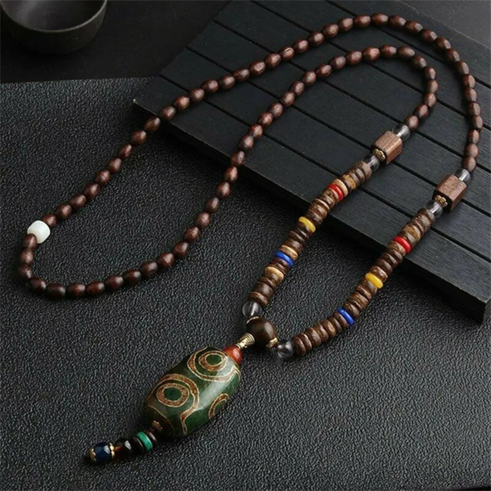 Ethnic Handmade Jewelry Mala Horn Nepal Pendant Long Necklace Necklace Wood Beads