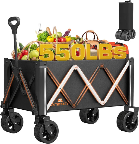 Collapsible Wagons Carts Foldable with 550LBs Weight Capacity Heavy Duty Folding Utility Garden Cart with Big All Terrain Beach