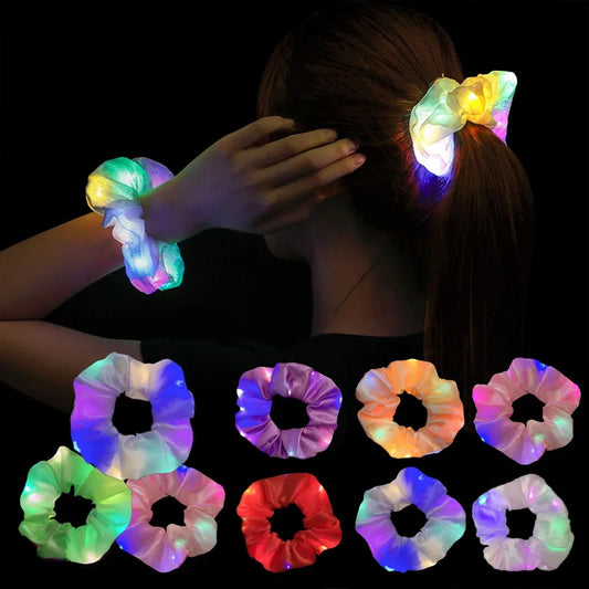 1/10pcs LED Hair Scrunchy Girl Women Light Up Hair Bands Birthday Party Hair Ties Glowing Scrunchies Headwear Hair Accessories