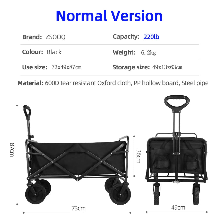 Foldable Garden Wagon Cart Portable Camping Trolley ,Outdoor Multi-function Foldable Carts Wagon for Beach or Shopping Utility