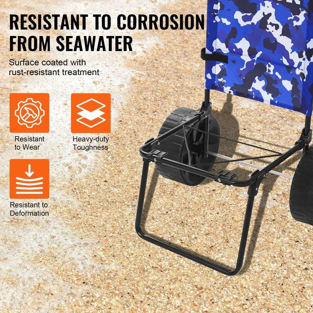Heavy-Duty 10-Wheel Beach Dolly Cart - 15.4x15.7 Cargo Deck, 69LBS Capacity for Camping, Fishing & Gardening