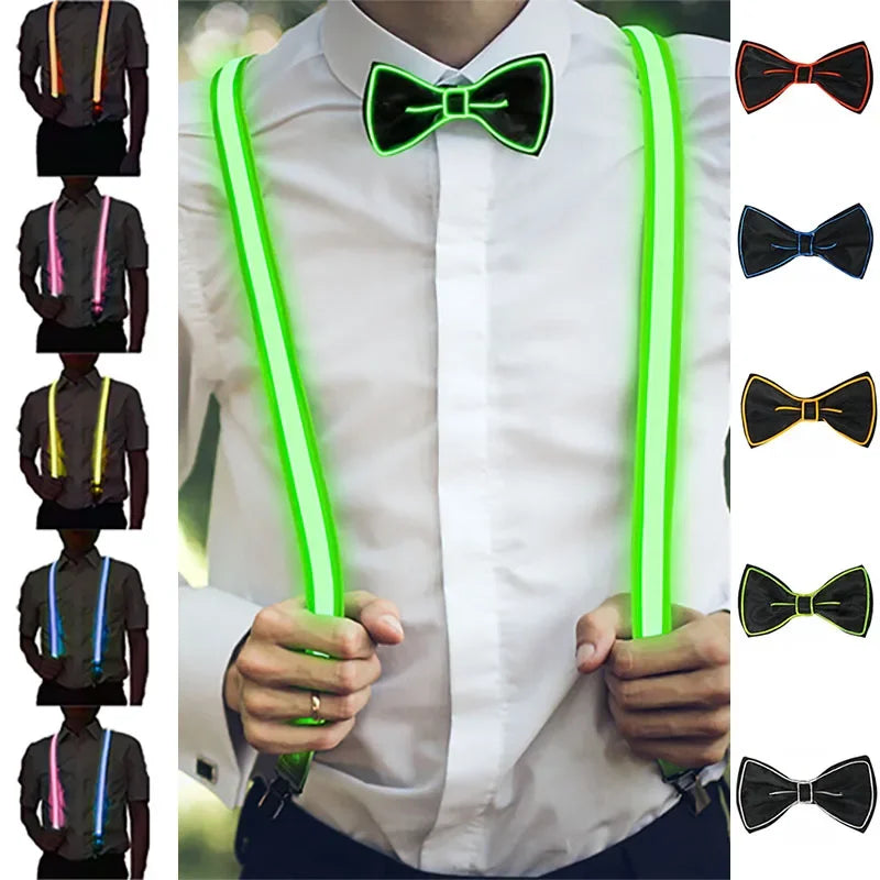 NEW Party Supplies Suspenders with Bow Tie LED Lights Woman Hangers for Men Wedding Party Accessories Glow-in-the-dark SD01
