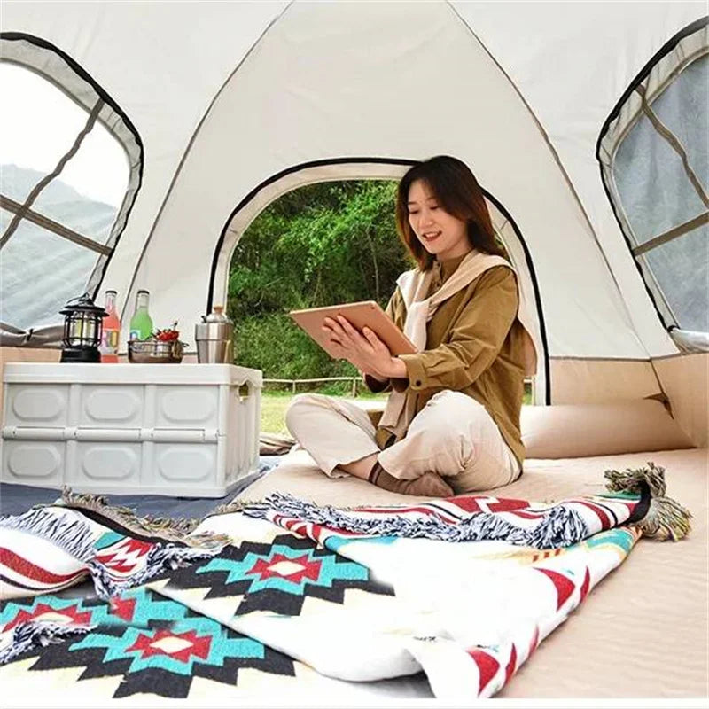 HUA HUA For 3-4 Person Tent Outdoor Camping Portable Folding Rainproof Tent Large Space Quick Opening Hexagon Tent