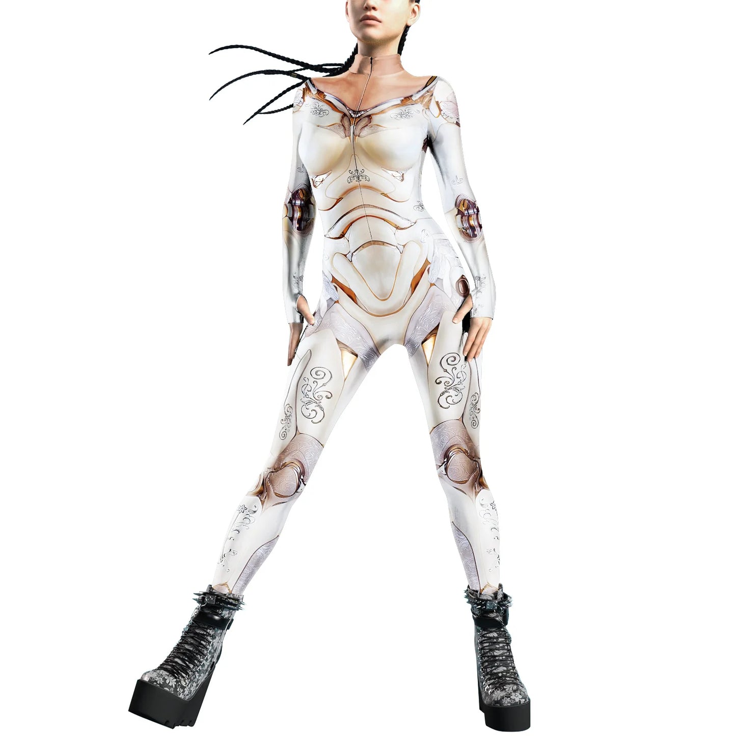 Women Zipper Adult Jumpsuit Clothing Colorful Texture 3D Print Zentai Bodysuit Thumb Sleeves Cosplay Costume Halloween Outfit