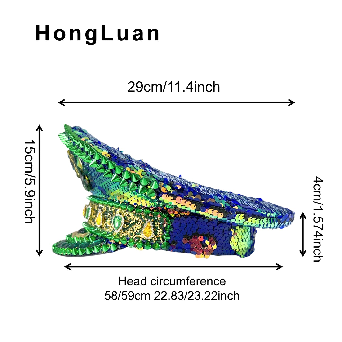 HongLuan Green Rose Woman Bling Captain Hat Rhinestone for Man Glitter Steampunk Military Cap for Burning Man Music Festivals