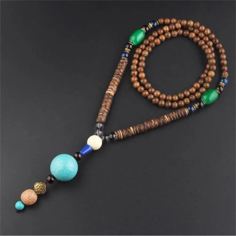 Fashion Vintage Style Feather Elephant Wood Beaded Stone Pendant Statement Necklace Nepal Women Men Jewelry