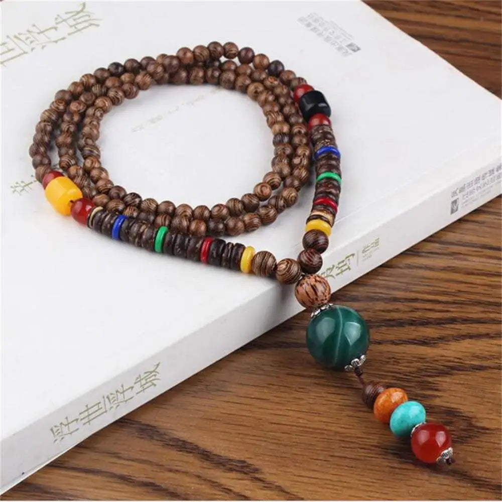 Fashion Vintage Style Feather Elephant Wood Beaded Stone Pendant Statement Necklace Nepal Women Men Jewelry