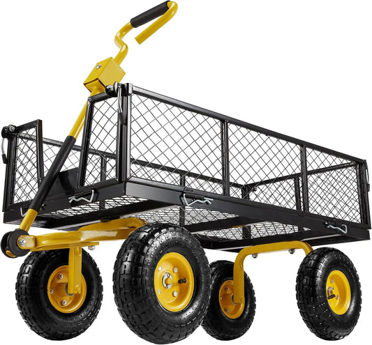 Steel Garden Cart with Removable Sides 880LBS Heavy Duty Utility Wagon Cart with Huge Pneumatic All Terrain Tires Wagon Cart wit