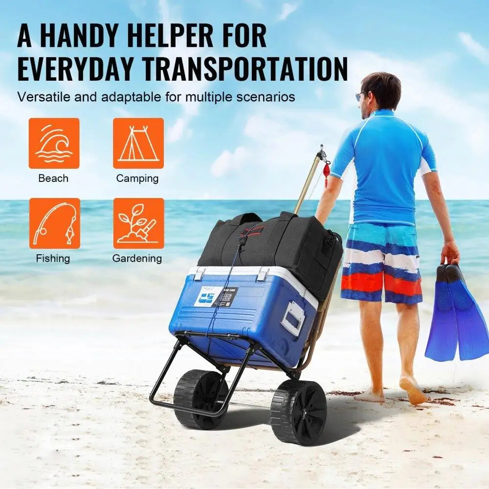 Heavy-Duty 10-Wheel Beach Dolly Cart - 15.4x15.7 Cargo Deck, 69LBS Capacity for Camping, Fishing & Gardening