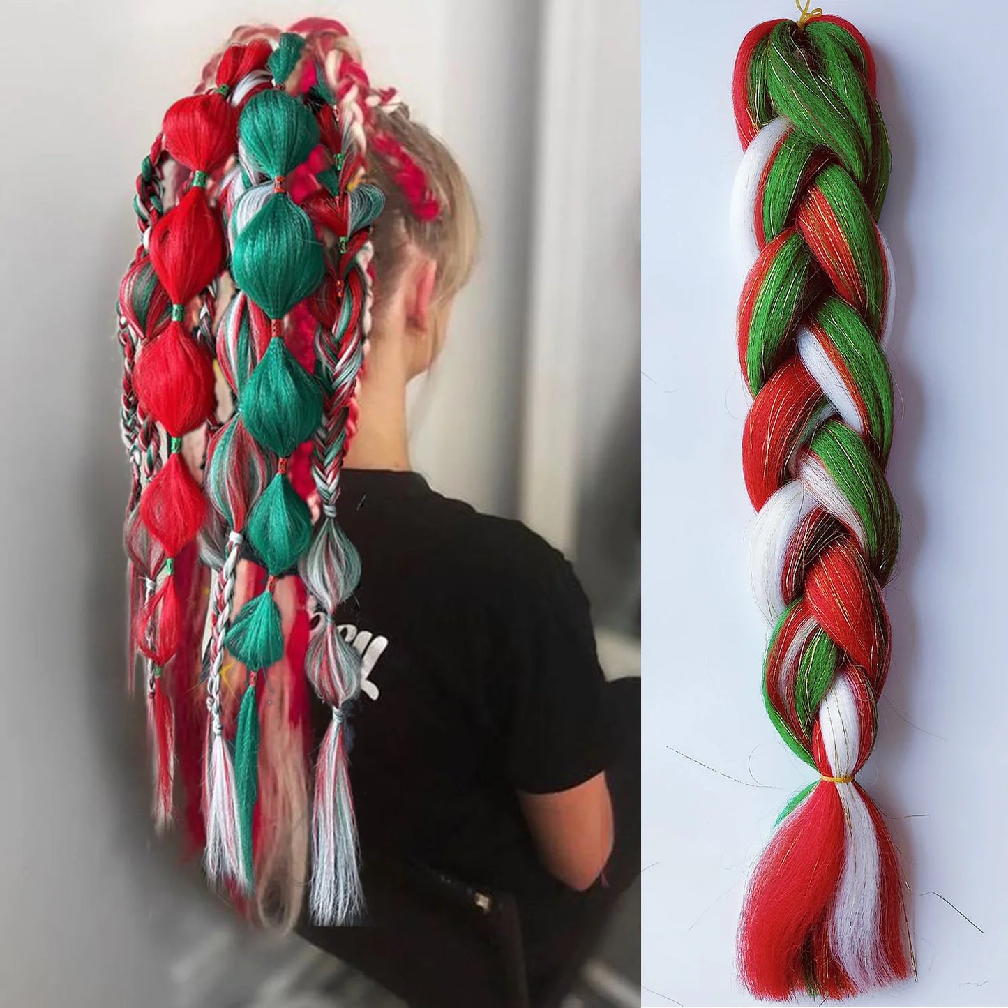 Purple Pink White 3 Tones Ombre Straight Braids Blend Hair Tinsel Festival Rave Hair Extensions for Girls Crazy Hair Day Braids