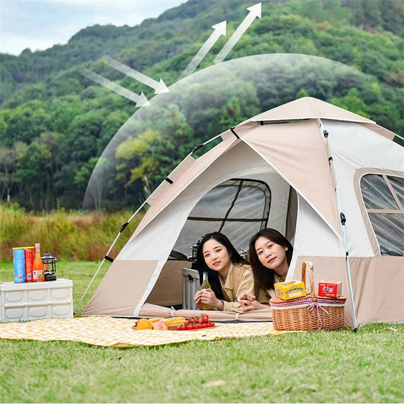 HUA HUA For 3-4 Person Tent Outdoor Camping Portable Folding Rainproof Tent Large Space Quick Opening Hexagon Tent
