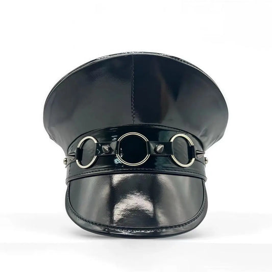 HongLuan Vintage Black Leather Steampunk Captain Hat for Burning Man Festival Woman - Military Hats Assessories for Man