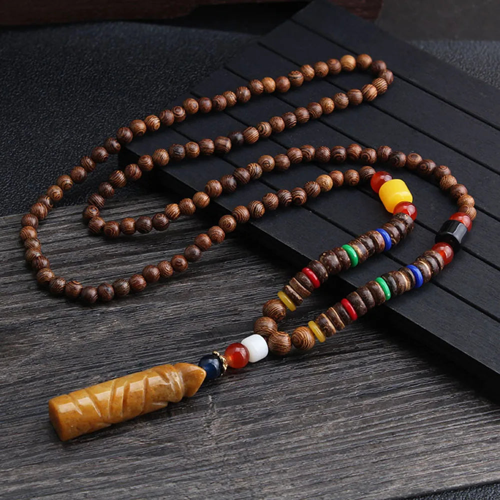Ethnic Handmade Jewelry Mala Horn Nepal Pendant Long Necklace Necklace Wood Beads