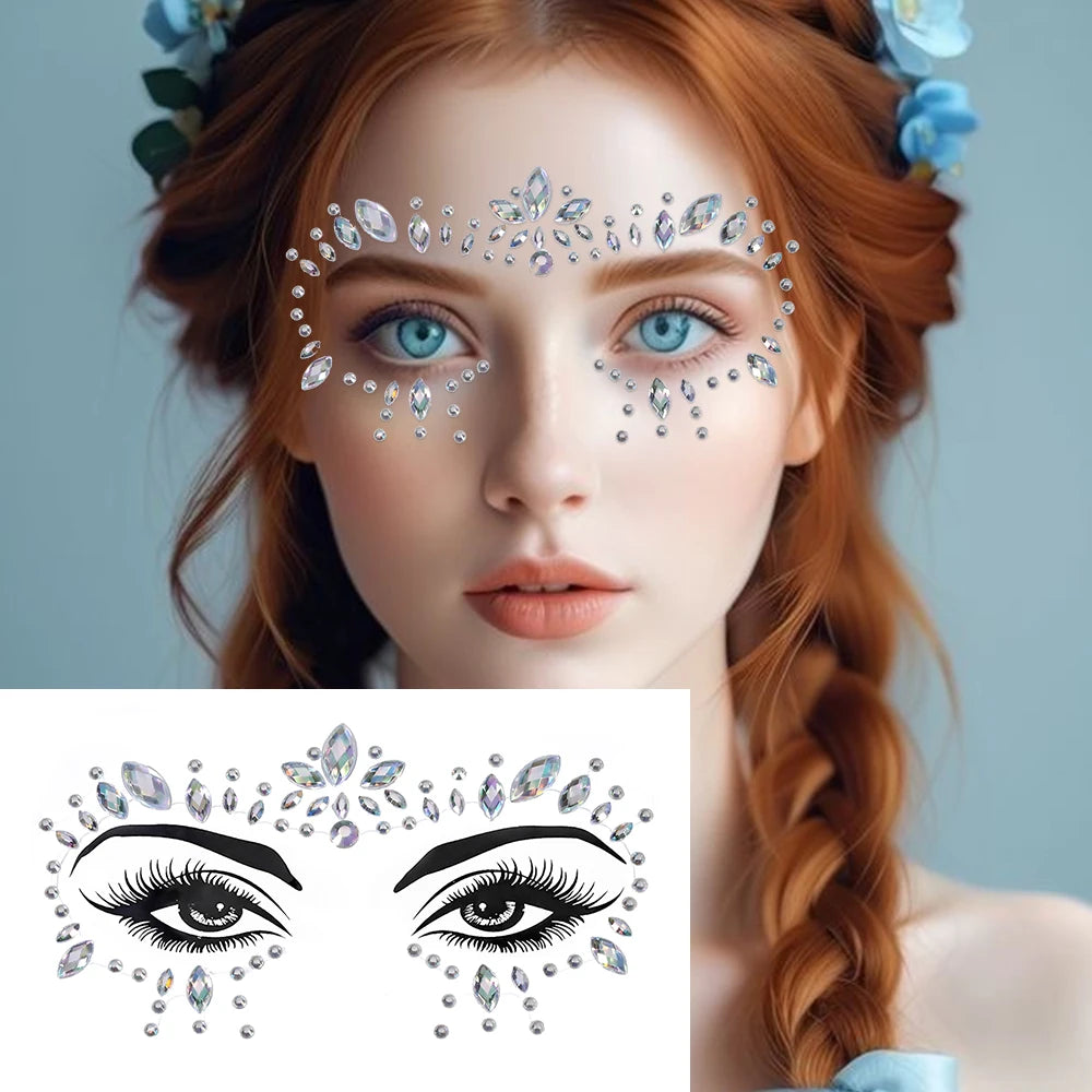3D Rhinestone Face Sticker Festival Party Glitter Diamond Makeup Jewelry Face Tattoo Sticker Crystal Gems Jewels Face Decoration