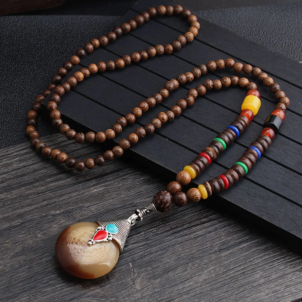 Ethnic Handmade Jewelry Mala Horn Nepal Pendant Long Necklace Necklace Wood Beads