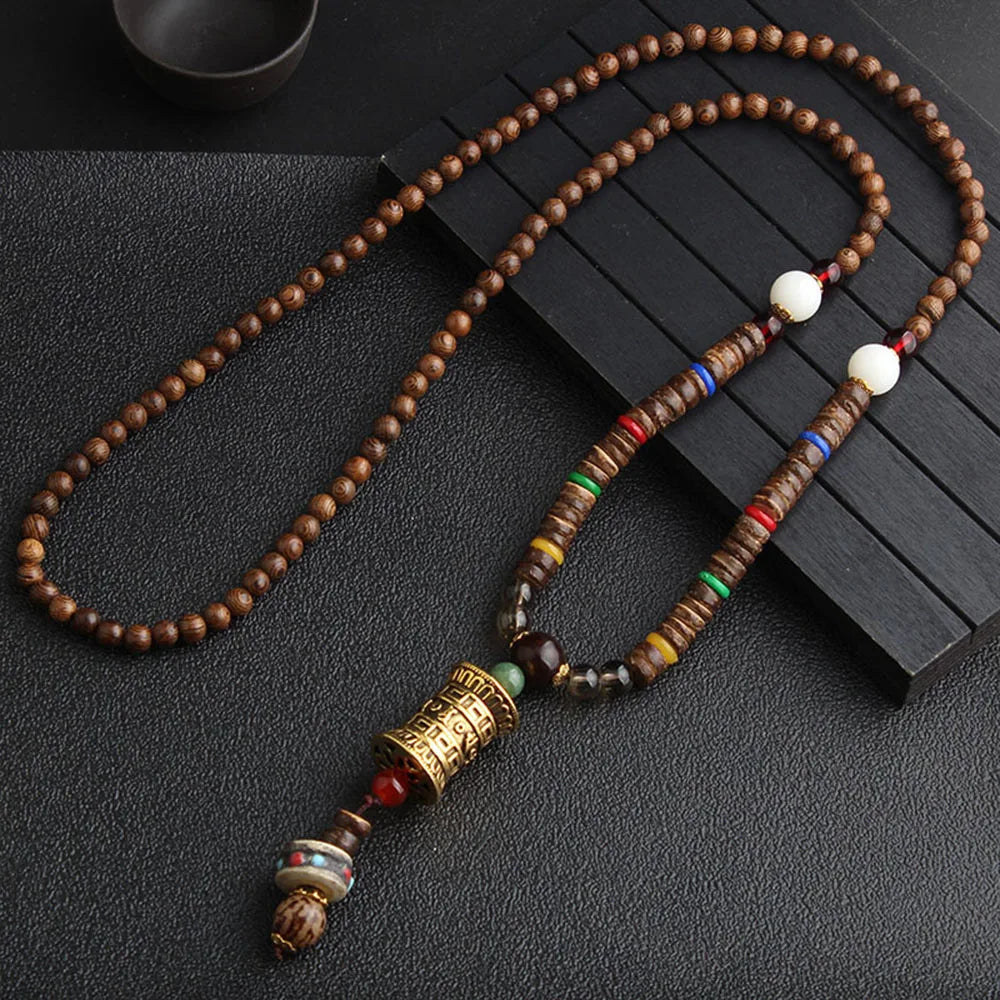 Ethnic Handmade Jewelry Mala Horn Nepal Pendant Long Necklace Necklace Wood Beads