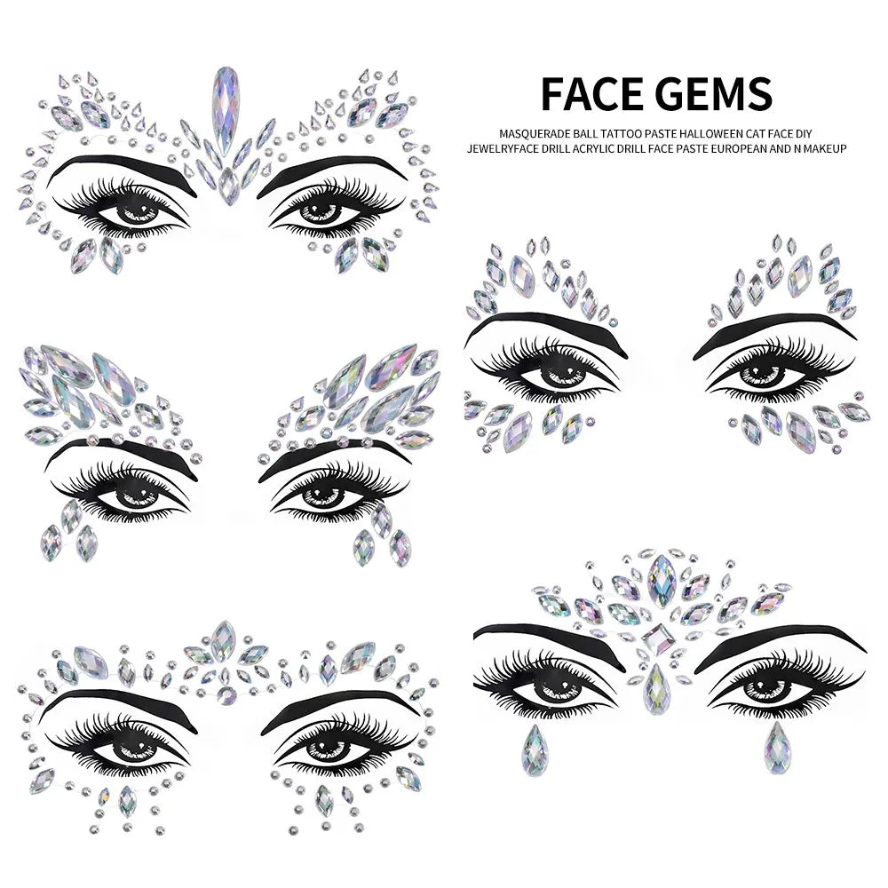 3D Rhinestone Face Sticker Festival Party Glitter Diamond Makeup Jewelry Face Tattoo Sticker Crystal Gems Jewels Face Decoration