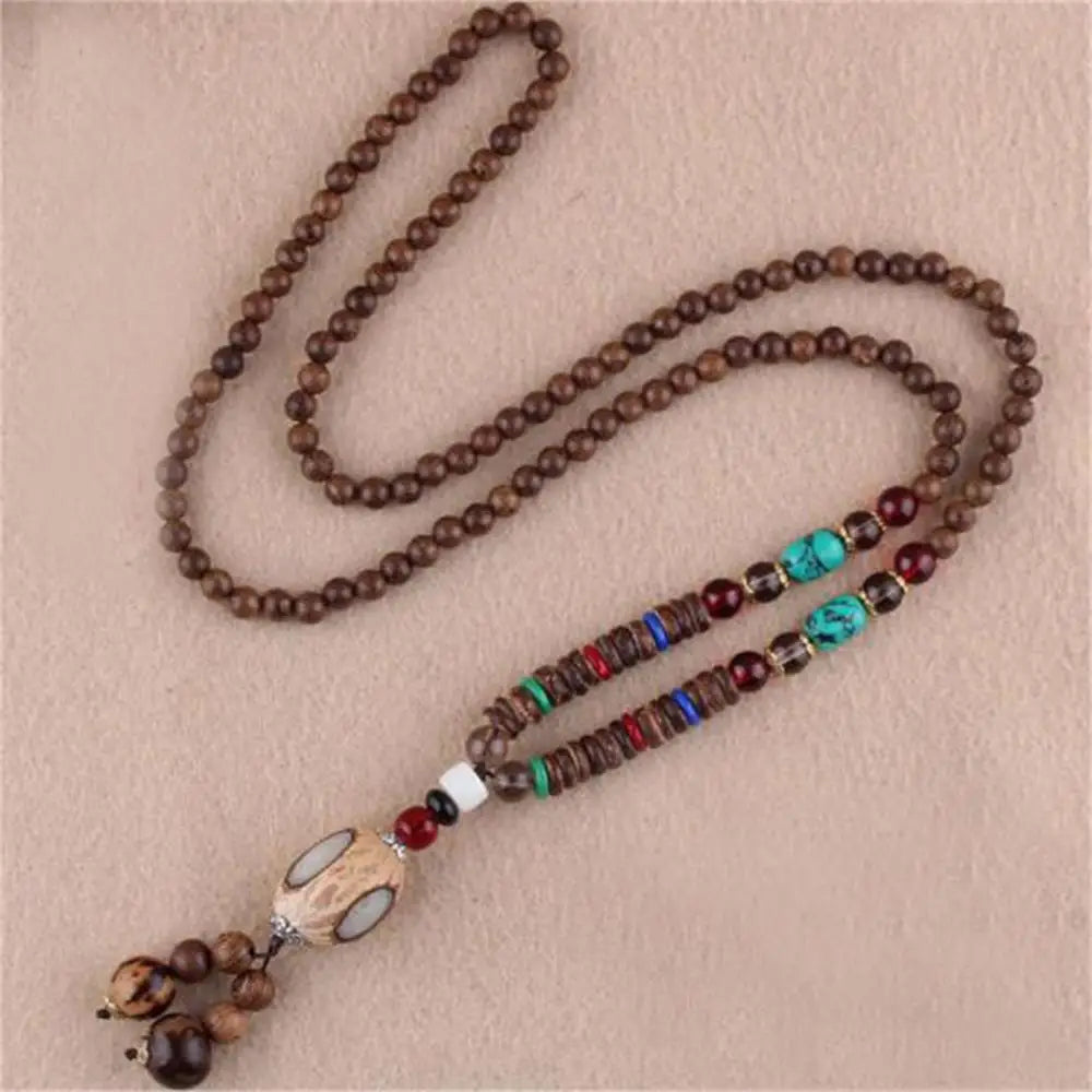 Fashion Vintage Style Feather Elephant Wood Beaded Stone Pendant Statement Necklace Nepal Women Men Jewelry