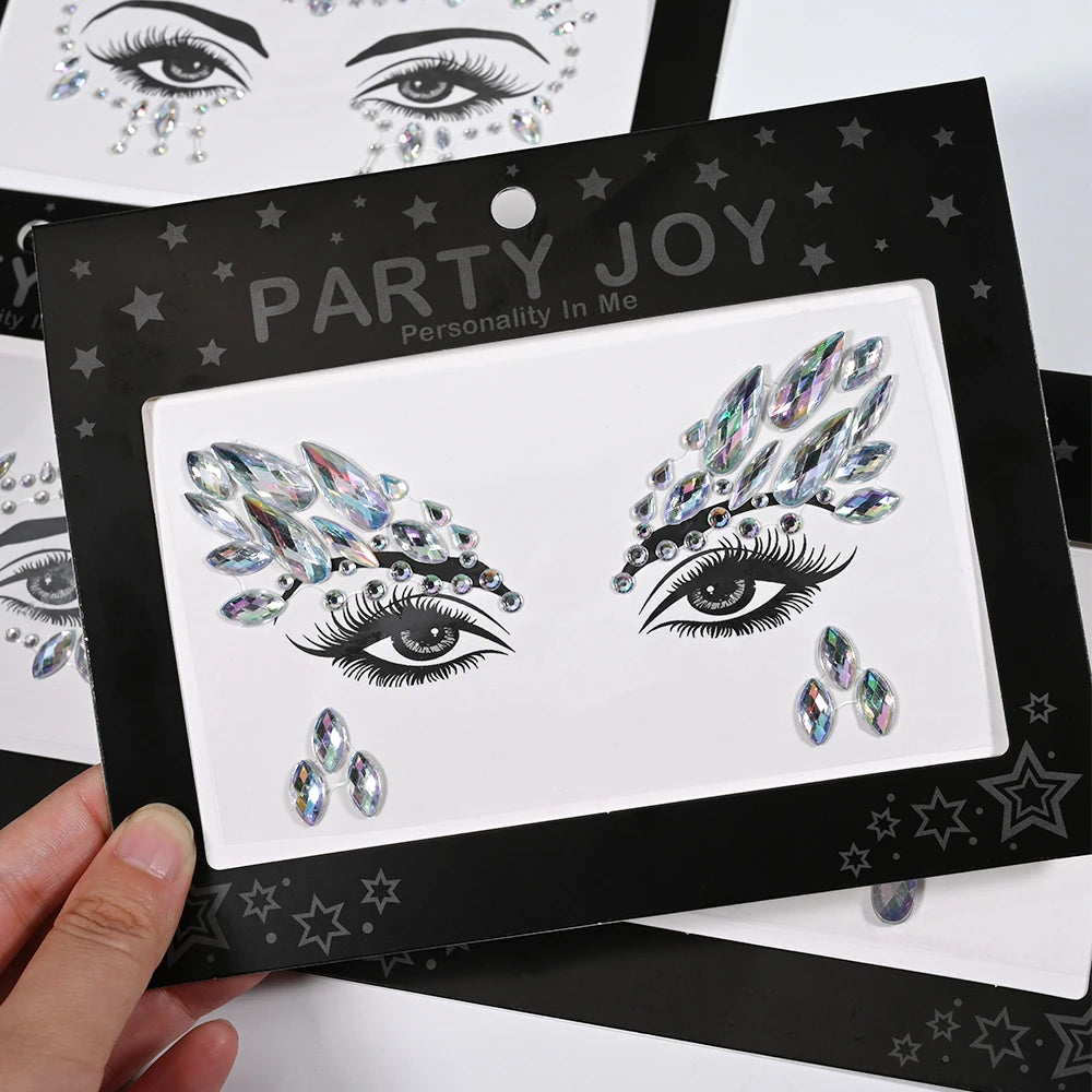 3D Rhinestone Face Sticker Festival Party Glitter Diamond Makeup Jewelry Face Tattoo Sticker Crystal Gems Jewels Face Decoration