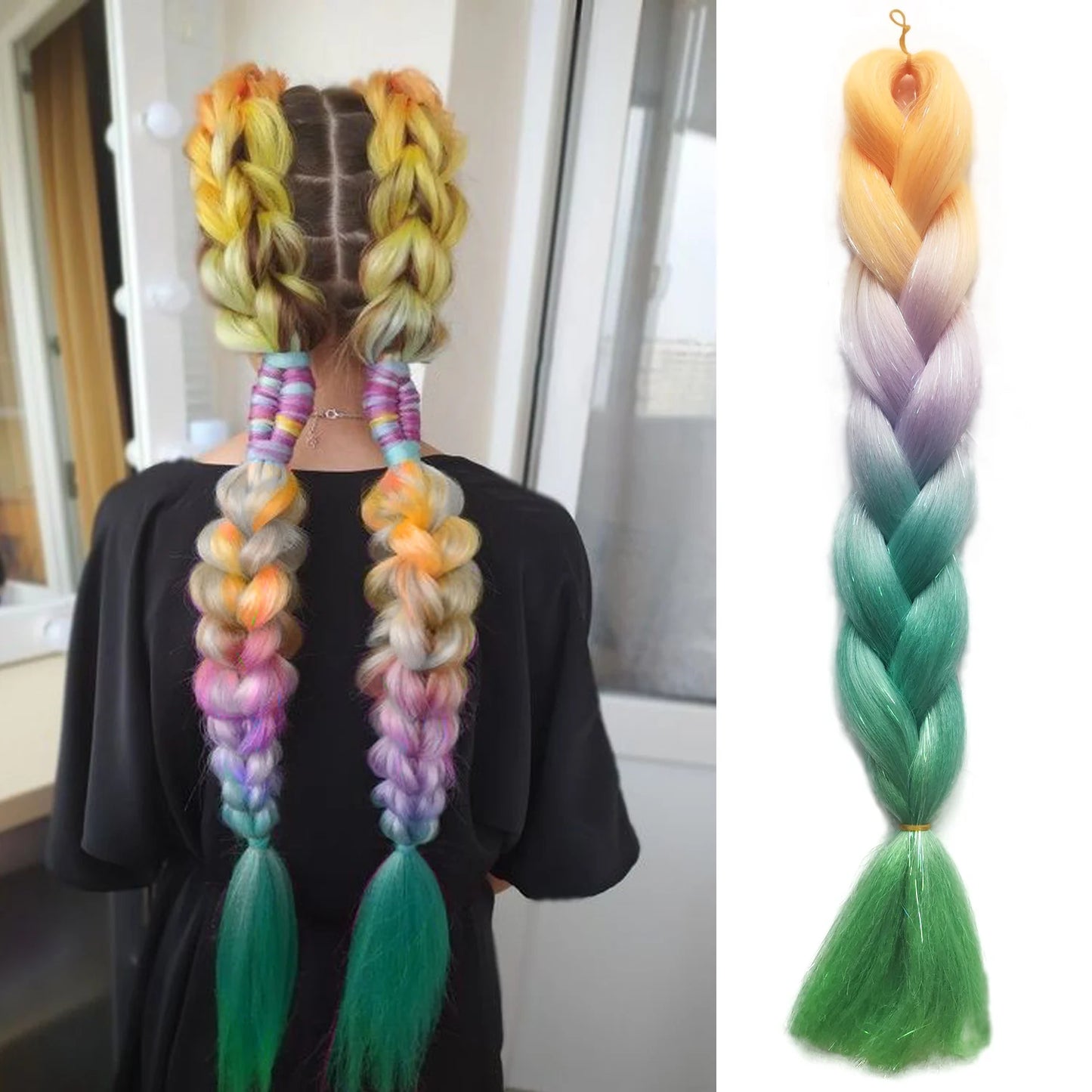 Purple Pink White 3 Tones Ombre Straight Braids Blend Hair Tinsel Festival Rave Hair Extensions for Girls Crazy Hair Day Braids