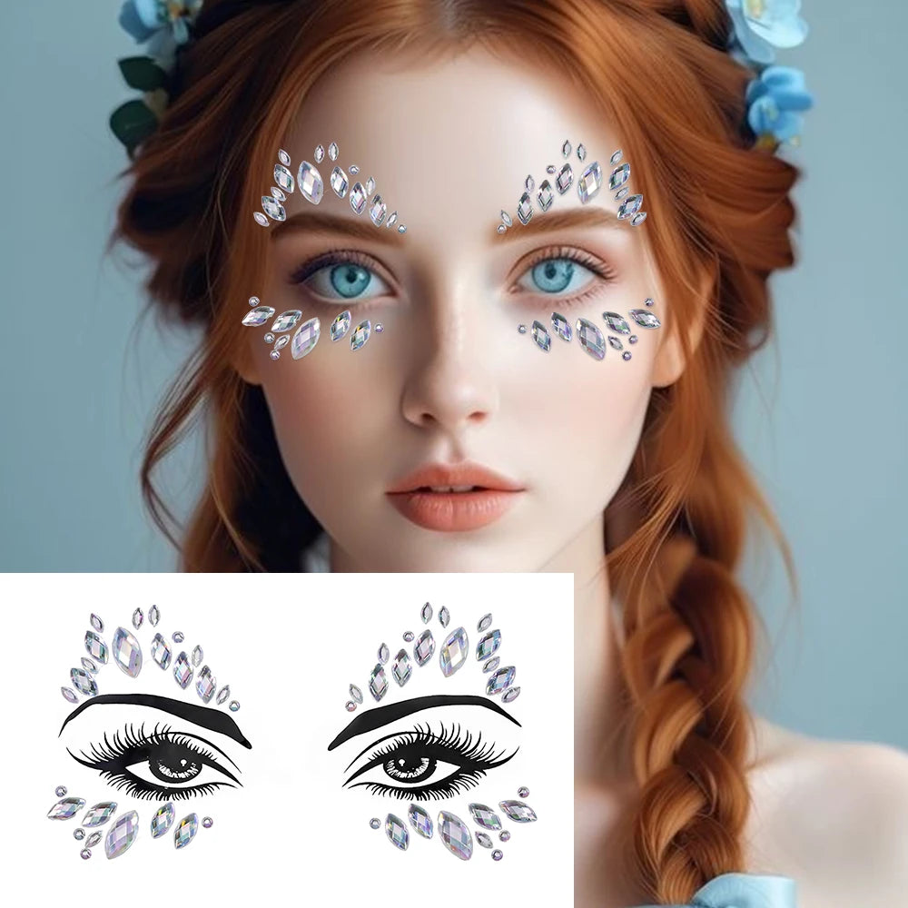 3D Rhinestone Face Sticker Festival Party Glitter Diamond Makeup Jewelry Face Tattoo Sticker Crystal Gems Jewels Face Decoration