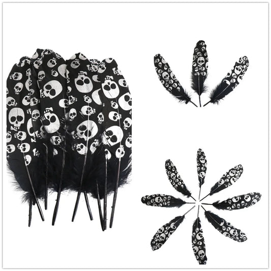 10pcs/Lot Beautiful Goose Feathers Skull Print High Quality Swan Feather Handicraft Festivals Creative Decoration Accessories