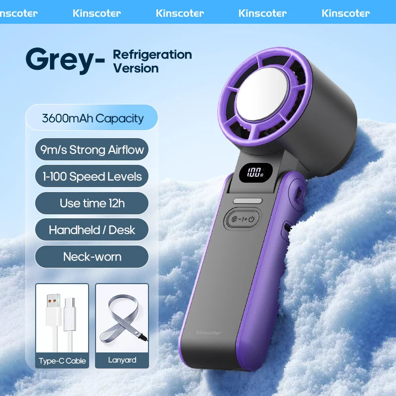 KINSCOTER Outdoor Foldable Portable Handheld Fan Mini Cooling Rechargeable 3600mAh 100-level Free Control High Speed Turbo Fan
