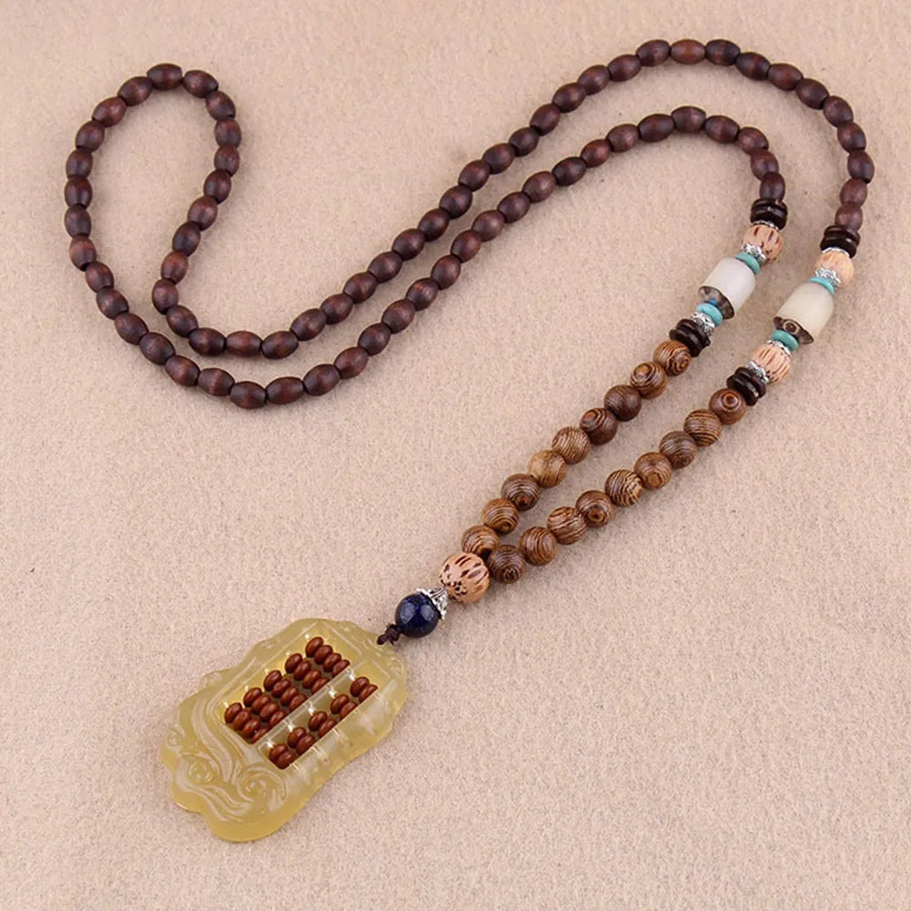 Ethnic Handmade Jewelry Mala Horn Nepal Pendant Long Necklace Necklace Wood Beads