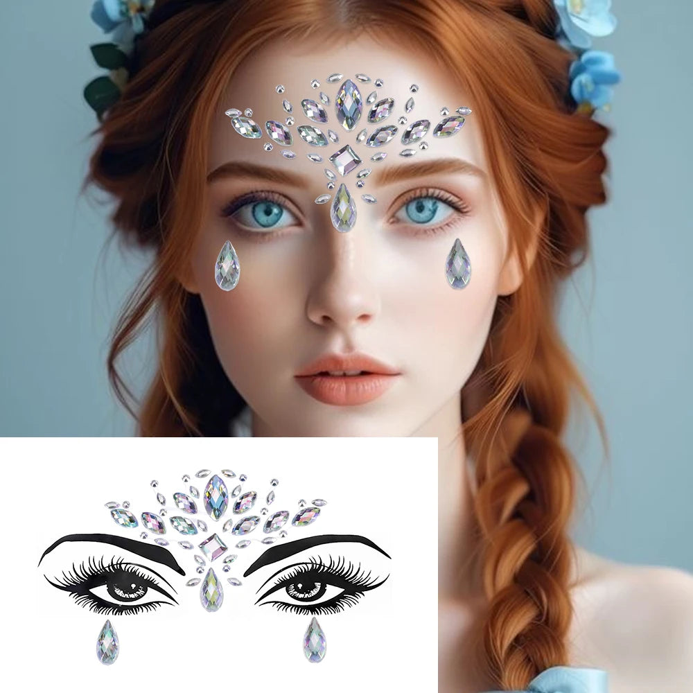 3D Rhinestone Face Sticker Festival Party Glitter Diamond Makeup Jewelry Face Tattoo Sticker Crystal Gems Jewels Face Decoration