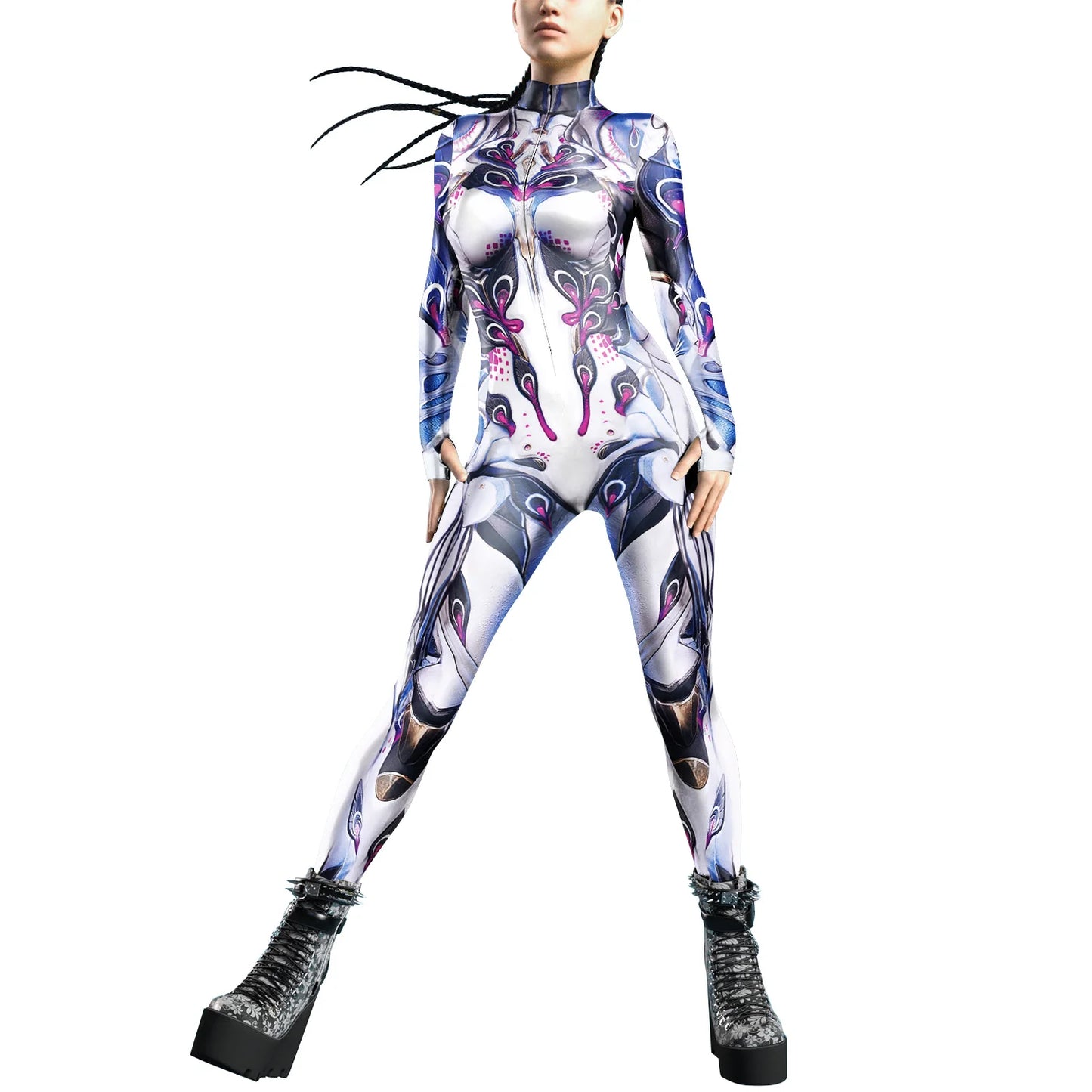 Women Zipper Adult Jumpsuit Clothing Colorful Texture 3D Print Zentai Bodysuit Thumb Sleeves Cosplay Costume Halloween Outfit