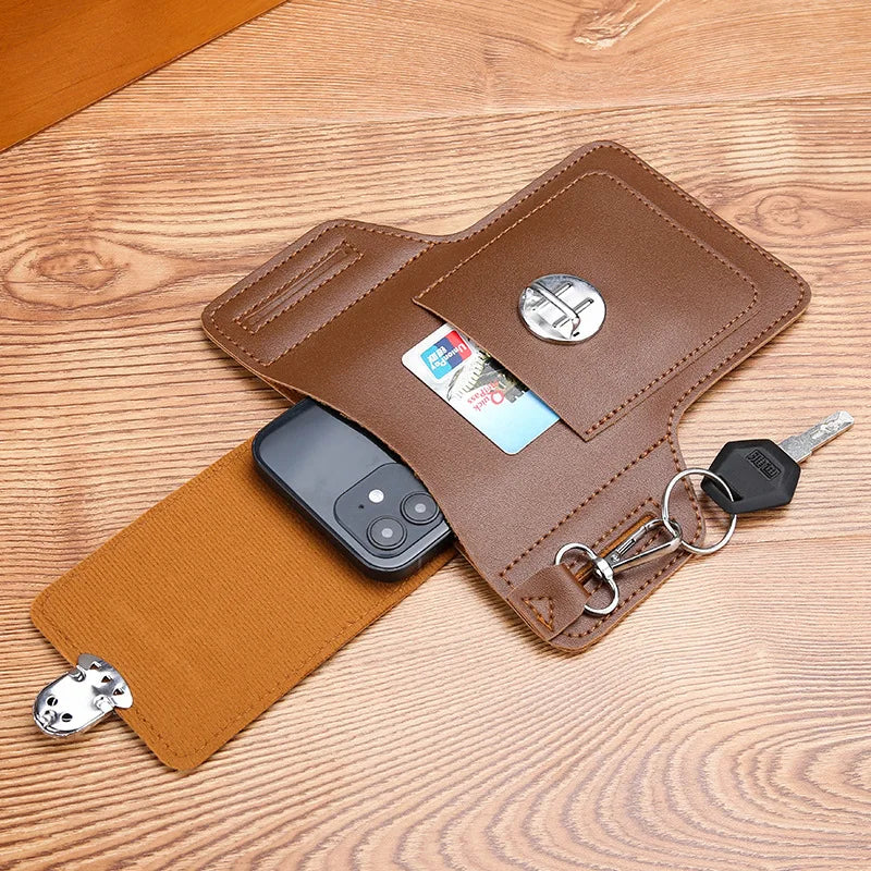 Men Cellphone Loop Holster Case Belt Waist Bag Props PU Leather Purse Phone Wallet Vintage Belt Mobile Phone Protective Sheath
