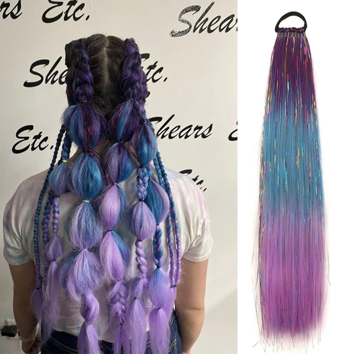 Purple Pink White 3 Tones Ombre Straight Braids Blend Hair Tinsel Festival Rave Hair Extensions for Girls Crazy Hair Day Braids