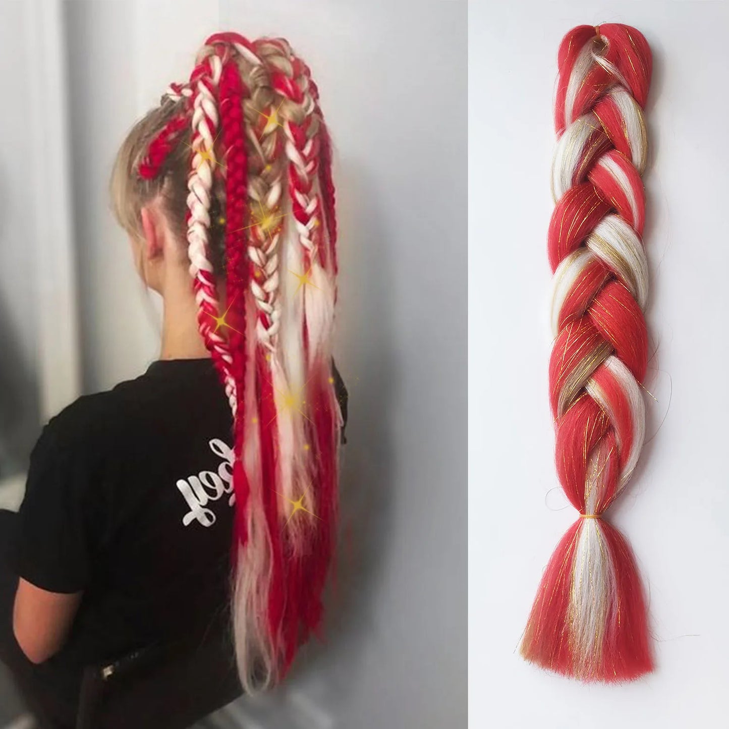 Purple Pink White 3 Tones Ombre Straight Braids Blend Hair Tinsel Festival Rave Hair Extensions for Girls Crazy Hair Day Braids