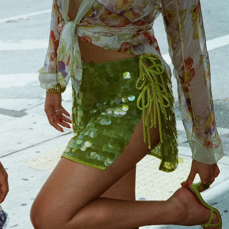 Coquette Sequins Mini Skirts Sexy Low Rise Bodycon Short Skirt Hot Girl Y2K Sparkle Skirt Women Festival Rave Club Party Holiday