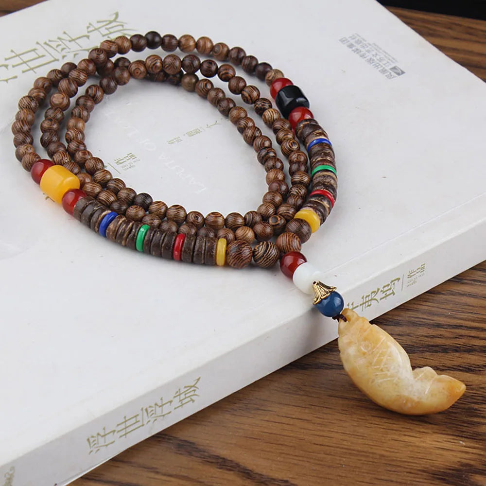 Ethnic Handmade Jewelry Mala Horn Nepal Pendant Long Necklace Necklace Wood Beads
