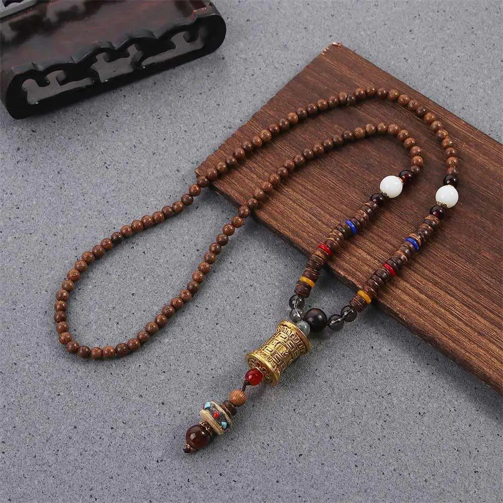 Ethnic Handmade Jewelry Mala Horn Nepal Pendant Long Necklace Necklace Wood Beads