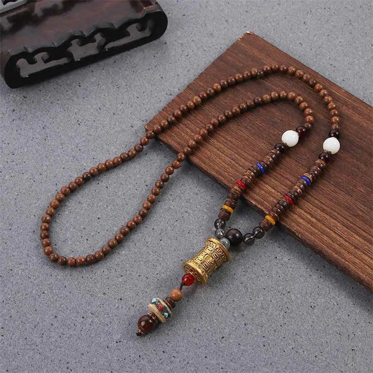 Ethnic Handmade Jewelry Mala Horn Nepal Pendant Long Necklace Necklace Wood Beads