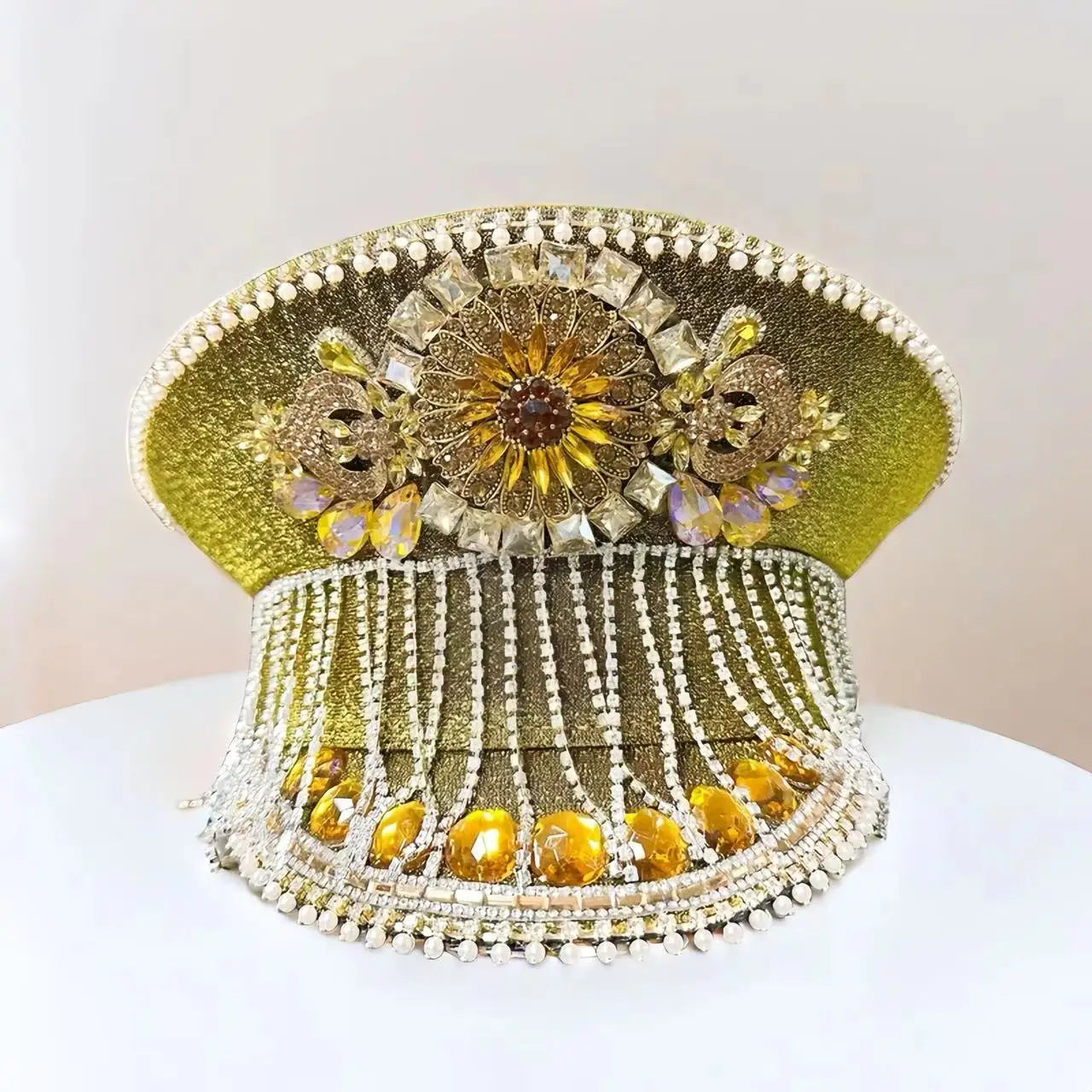 HongLuan Steampunk Captain Hat Rhinestone for Burning Man Festival Woman with Tassel - Vintage Military Hats for Man