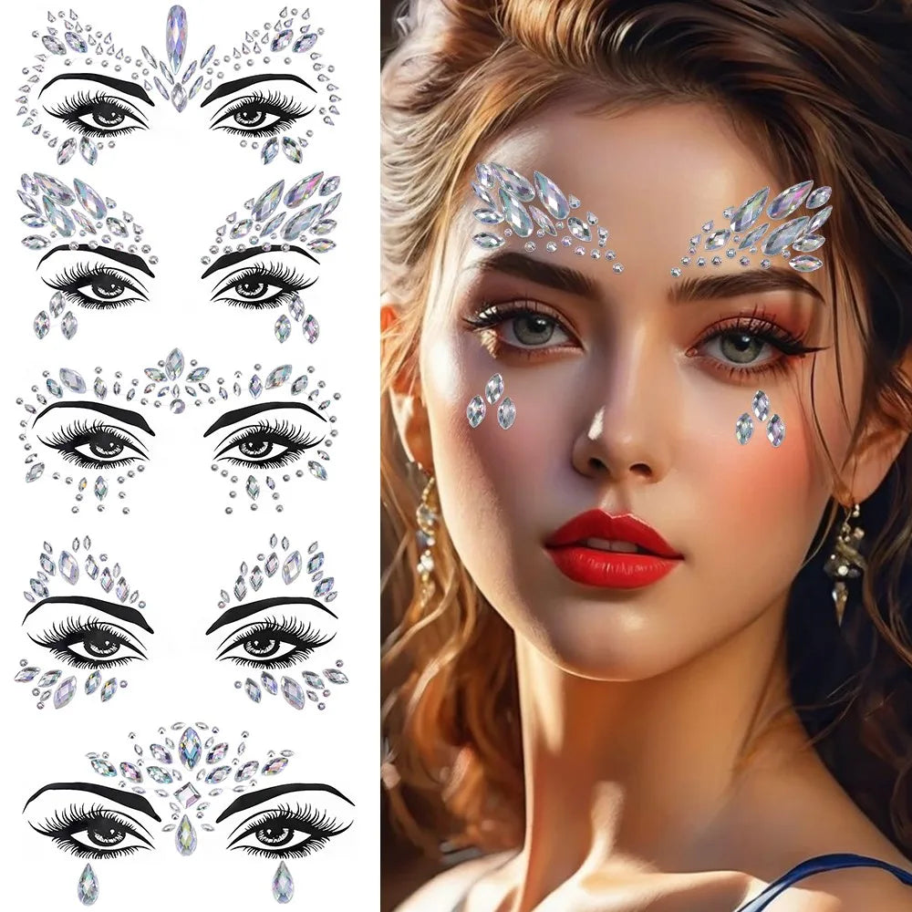 3D Rhinestone Face Sticker Festival Party Glitter Diamond Makeup Jewelry Face Tattoo Sticker Crystal Gems Jewels Face Decoration