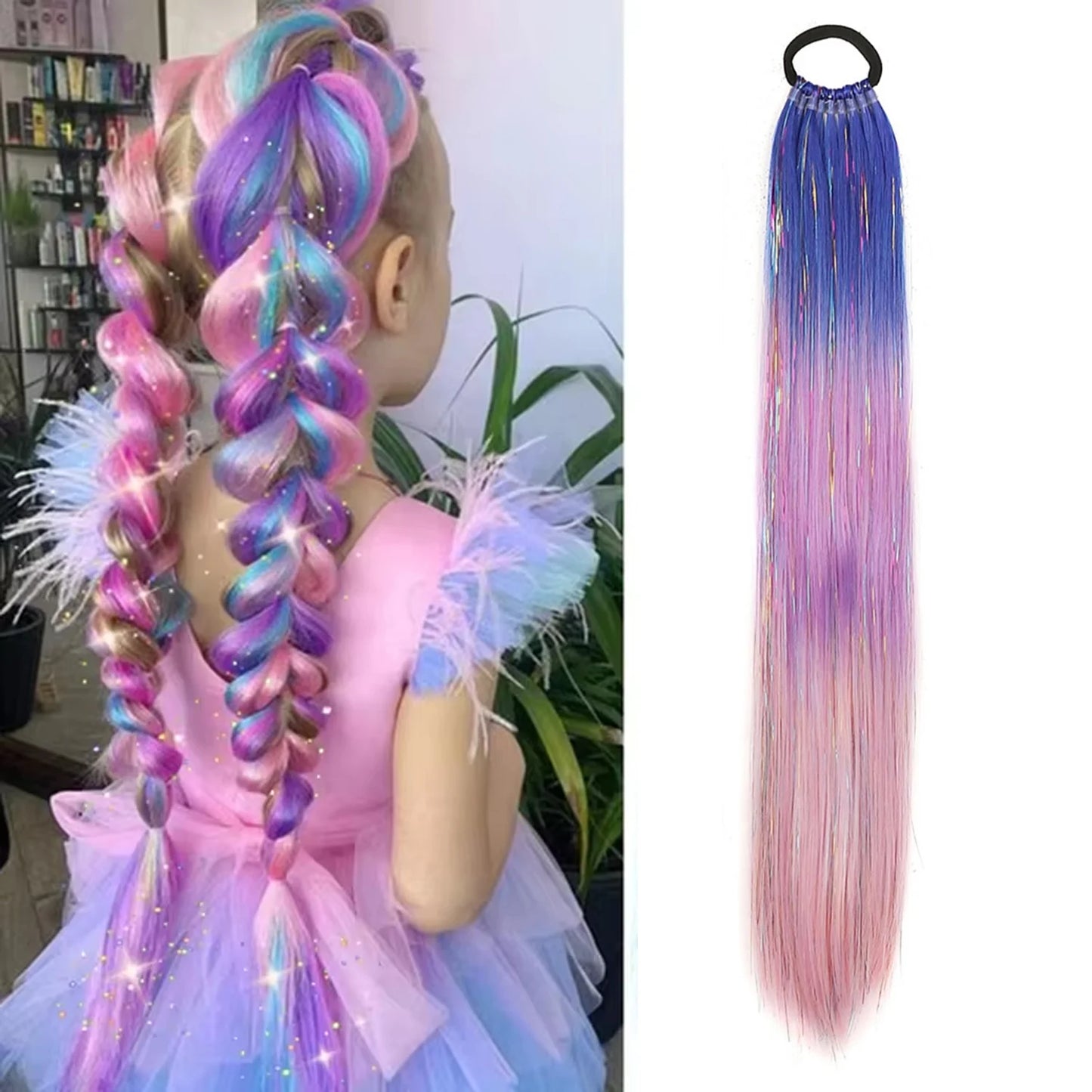 Purple Pink White 3 Tones Ombre Straight Braids Blend Hair Tinsel Festival Rave Hair Extensions for Girls Crazy Hair Day Braids