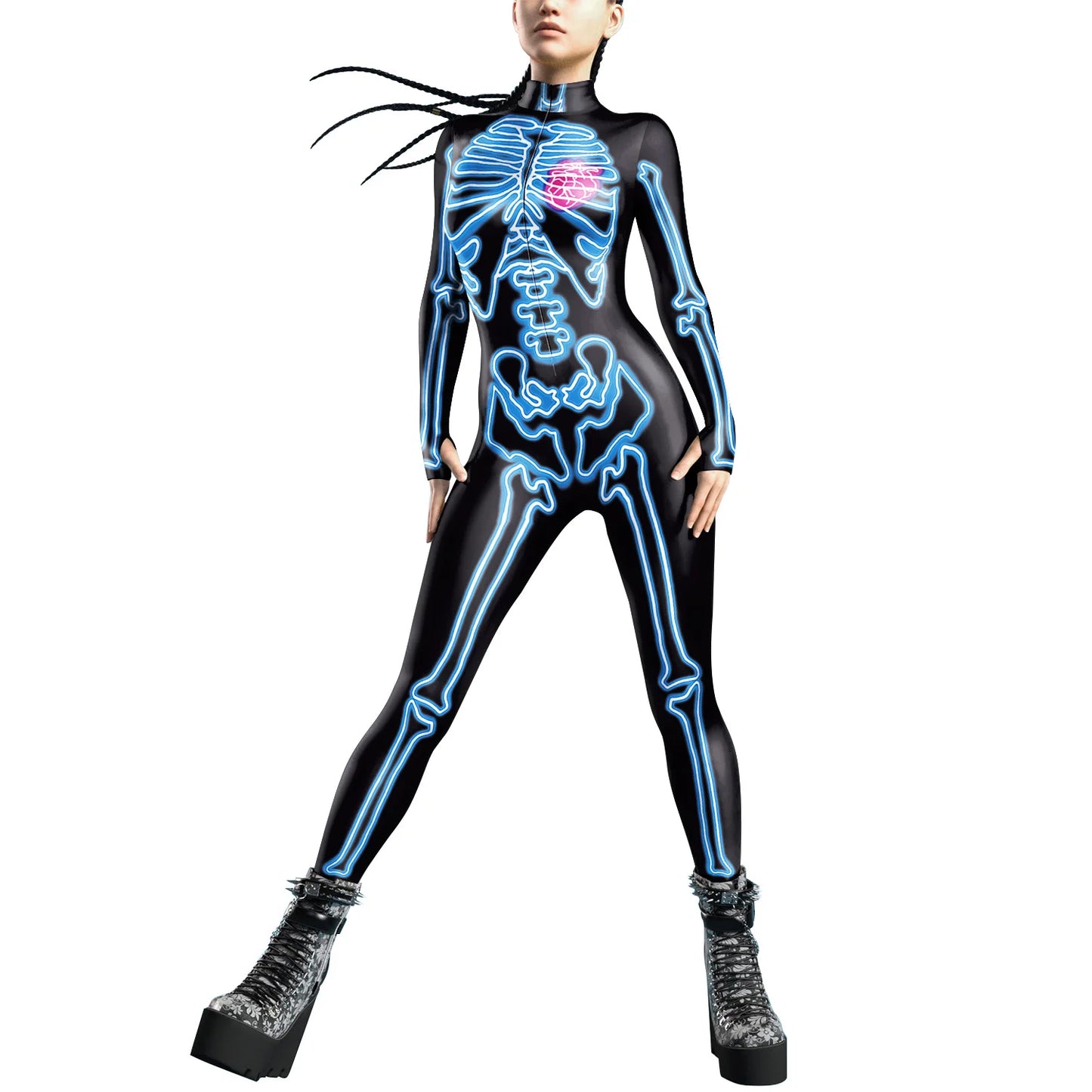 VIP FASHION Colorful Zentai Bodysuit Thumb Sleeves Cosplay Costume Front Zipper Jumpsuit Burning Man Festival Outfit for Woman