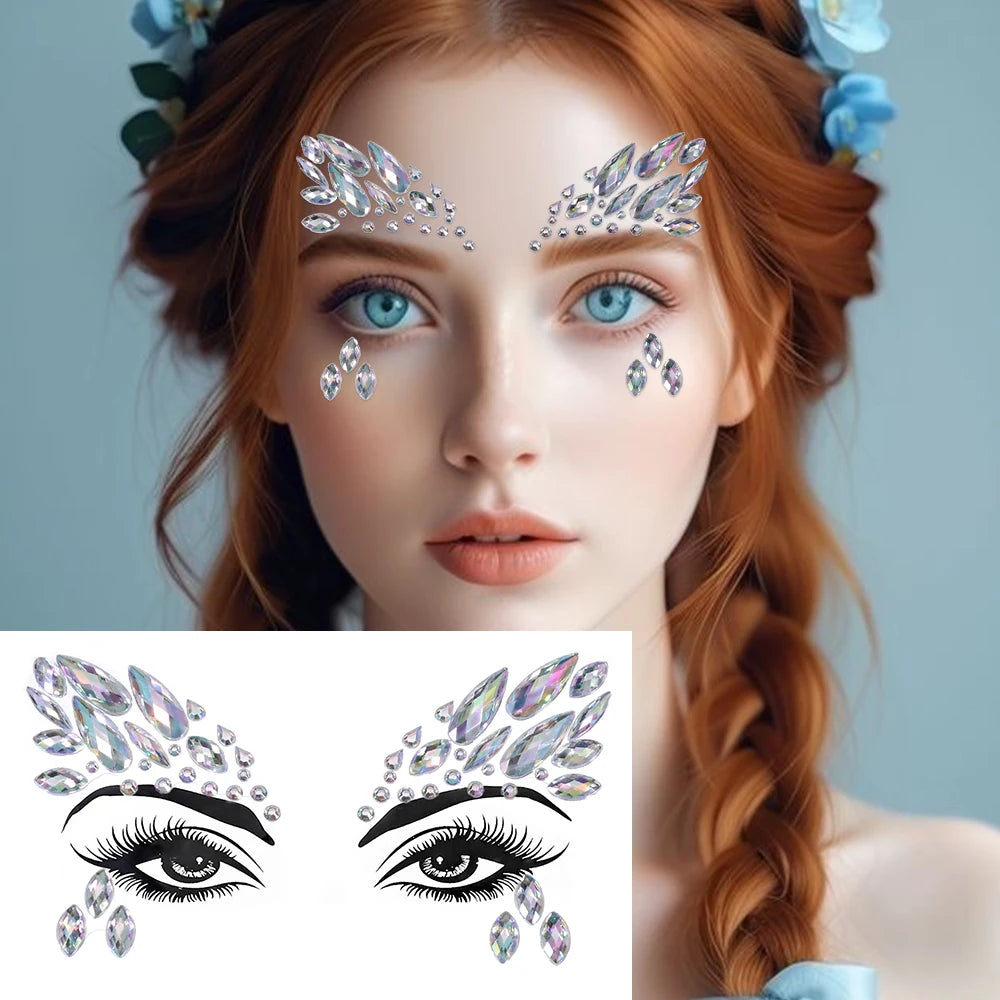 3D Rhinestone Face Sticker Festival Party Glitter Diamond Makeup Jewelry Face Tattoo Sticker Crystal Gems Jewels Face Decoration